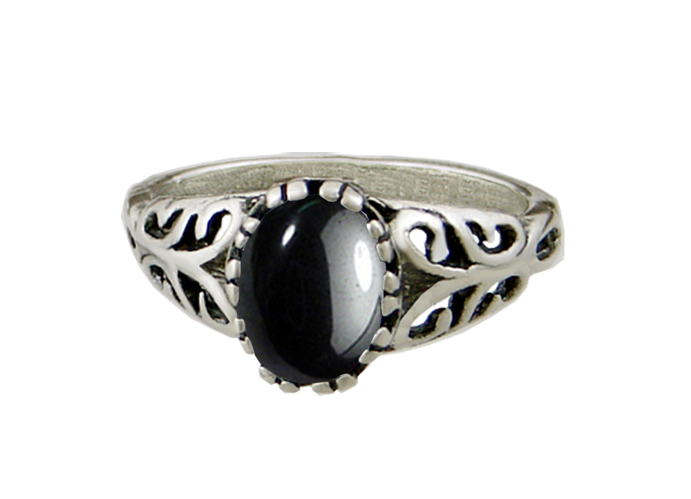 Sterling Silver Filigree Ring With Hematite Size 10